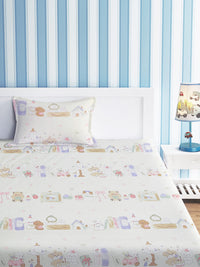 URBAN DREAM KIDS TEDDY TEA PARTY PRINT WHITE AND PINK BEDSHEET SET
