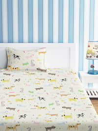 URBAN DREAM KIDS ABSTRACT DOGS PRINT WHITE AND YELLOW BEDSHEET SET