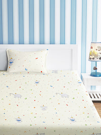 URBAN DREAM KIDS ELEPHANT PARTY PRINT WHITE AND BLUE BEDSHEET SET